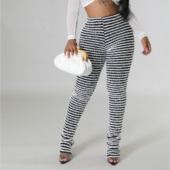 Fuzzy Striped IT Girl Pants ( STACKED ) - Picture 2 of 3